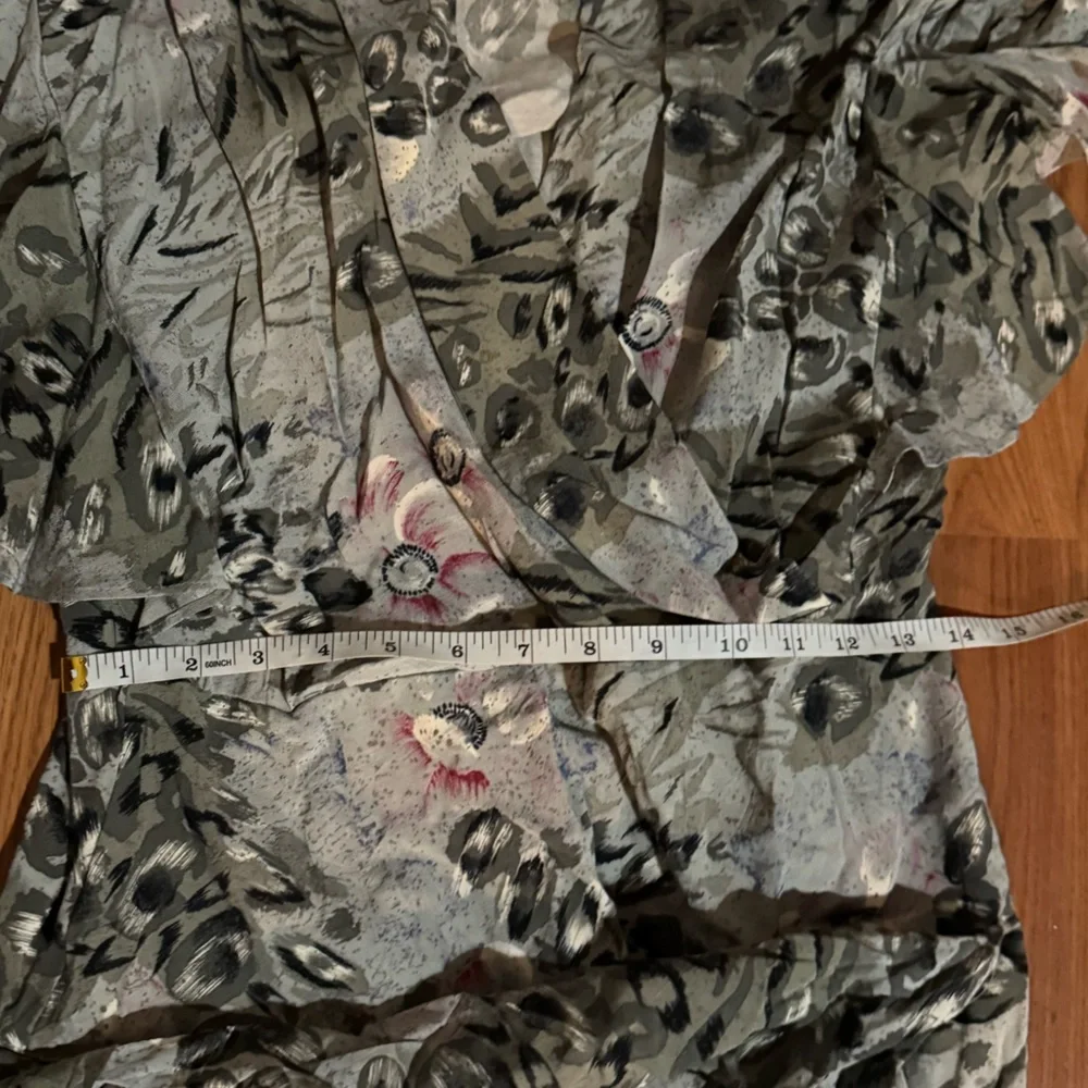 Vintage April Rain Animal‎ Floral Print Wrap Midi Short Sleeve Dress Boho Retro
